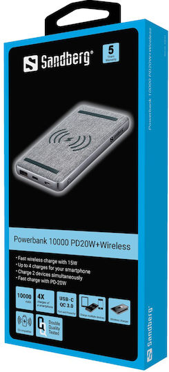 Sandberg 420-61 Power Bank 10000mAh 20W with USB-A Port and USB-C Port Quick Charge 3.0 / Power Delivery Gray view 3