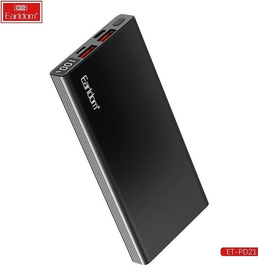 Earldom ET-PD21 Power Bank 10000mAh 20W with 2 USB-A Ports and USB-C Port Power Delivery Black