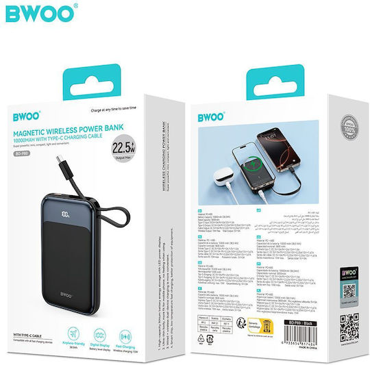BWOO P80 Power Bank 10000mAh 20W with USB-C Port Power Delivery Black view 2