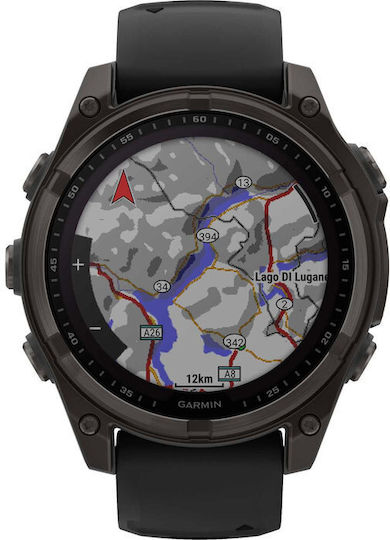 Garmin Fenix 8 Solar Titanium 47mm Waterproof Smartwatch with Heart Rate Monitor (Sapphire, Carbon Grey Dlc Titanium With Black/pebble Grey Silicone Band)
