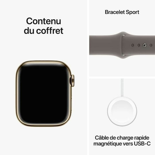 Apple Watch Series 9 Cellular Stainless Steel 41mm Waterproof with eSIM and Heart Rate Monitor (Gold with Clay Sport Band (S/M)) view 3