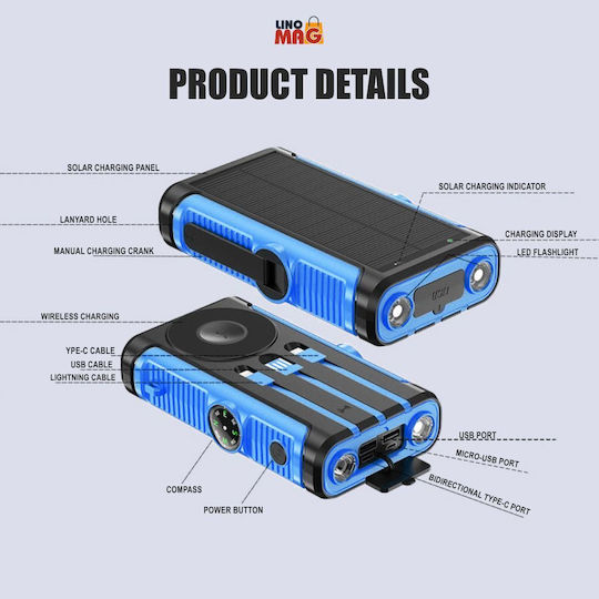Linomag Solar Power Bank 20000mAh Blue view 2