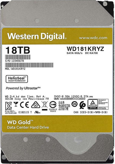 Western Digital Gold 18TB HDD Hard Drive 3.5" SATA III 7200rpm with 512MB Cache for Desktop / NAS / Server WD181KRYZ view 5