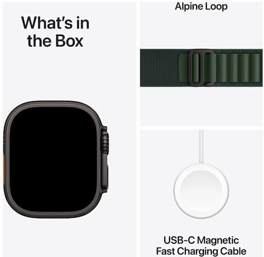 Apple Watch Ultra 2 Titanium 49mm Waterproof with eSIM and Heart Rate Monitor (Black with Dark Green Alpine Loop - Large) view 5