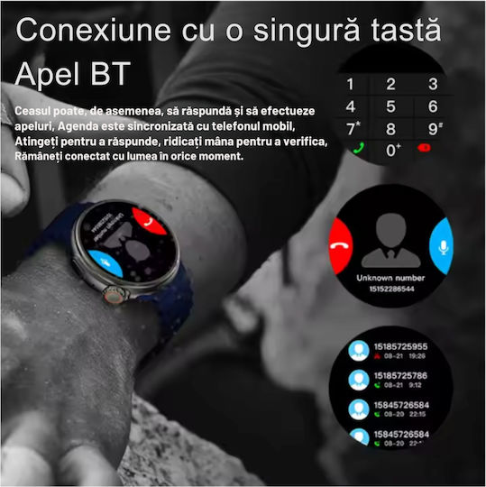 D&k Apel Bluetooth Hd Smartwatch 1.52” Amoled Water Resistant Voice Ai Assistant Gps Tracking Nfc Access Control 24/7 Smart Activity Tracker Hr/spo2 Monitor Black Silicone Strap view 3