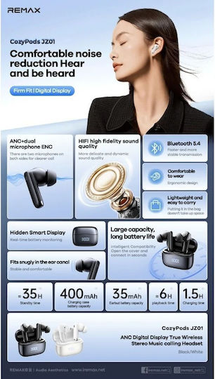 Remax JZ01 CozyPods In-ear Bluetooth Handsfree Earphones White vue 6