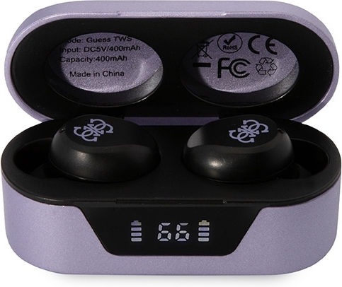 Guess Classic Logo In-ear Bluetooth Handsfree Earphones with Charging Case Purple vista 2