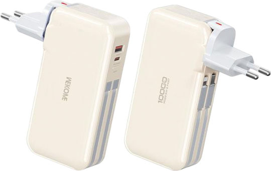 WK WP-46 Power Bank 10000mAh 22.5W with USB-A Port and USB-C Port Beige