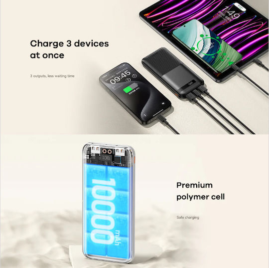 Remax RPP-71 Piloteer Series Power Bank 10000mAh 22.5W with 2 USB-A Ports and USB-C Port Power Delivery / Quick Charge 3.0 Black view 2