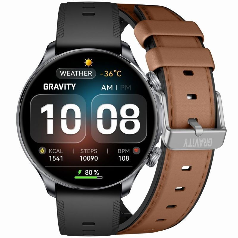 Gravity GT35-1 50mm Smartwatch with Heart Rate Monitor (Black)