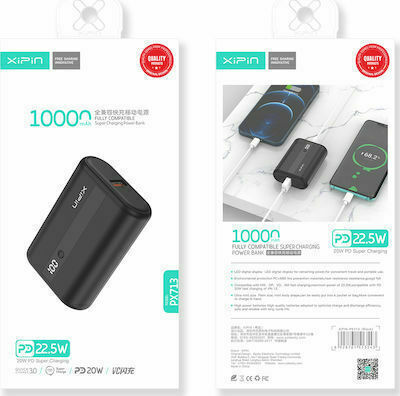 Xipin PX713 Power Bank 10000mAh 22.5W with USB-A Port and USB-C Port Power Delivery Black view 2