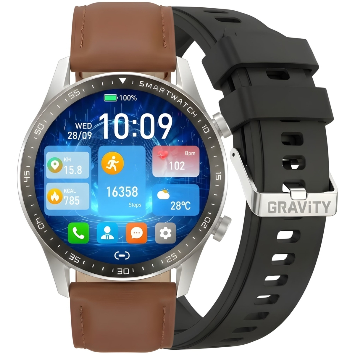 Gravity Silver Smartwatch 2 Straps Gt10-8 vy 2