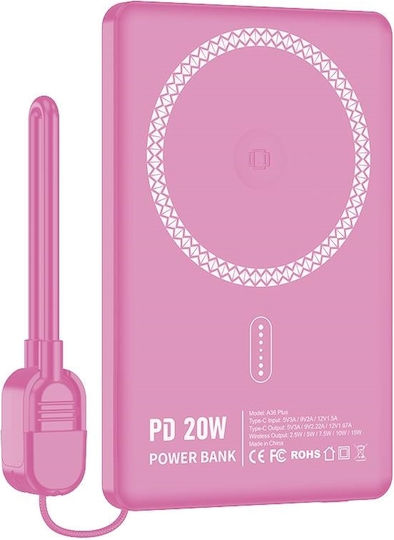 Nine A36 Plus MagSafe Power Bank 5000mAh 15W with USB-C Port Pink view 1