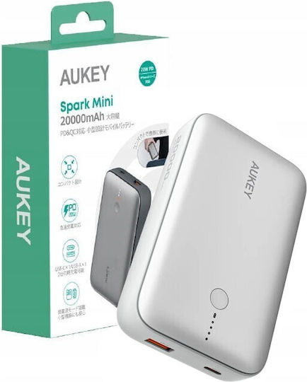 Aukey PB-Y57 Spark Mini Power Bank 20000mAh 22.5W with USB-A Port and USB-C Port Power Delivery White view 3