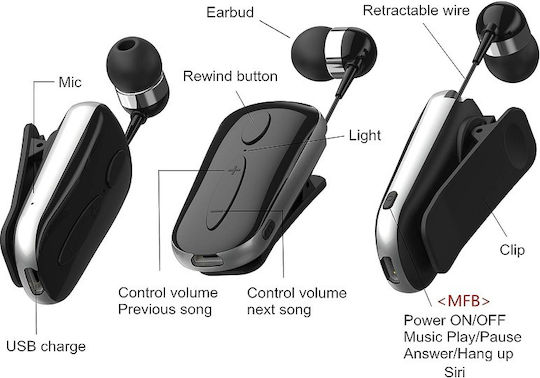 Fineblue K53 In-ear Bluetooth Handsfree Earphone Lapel Black view 3
