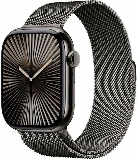 Apple Watch Series 10 Cellular Titanium 46mm Waterproof with eSIM and Heart Rate Monitor (Slate - Milanese Loop Natural S/M) view 1