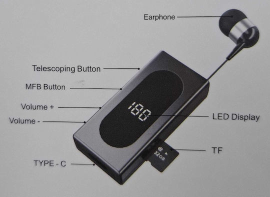 K100 In-ear Bluetooth Handsfree Earphone Lapel Black view 2