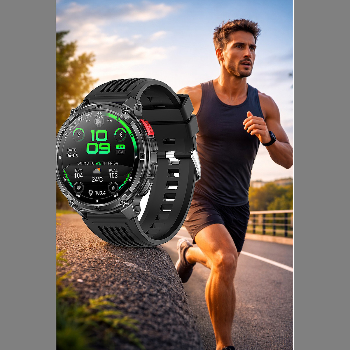 Aluminum 52mm Smartwatch with Pedometer Heart Rate Oximeter Sleep Monitoring Blood Pressure Meter Microphone Case Size Black view 7