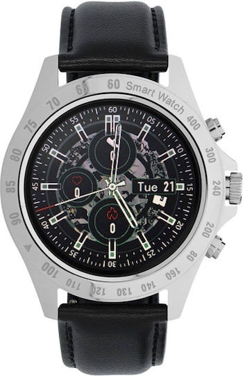 Garett Men Style Smartwatch with Heart Rate Monitor (Silver/Black Leat) vue 2