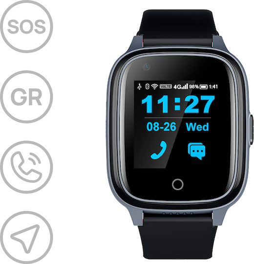 Wonlex D32S Smartwatch with SIM and Heart Rate Monitor (Black Case / Black Silicone Strap) view 2