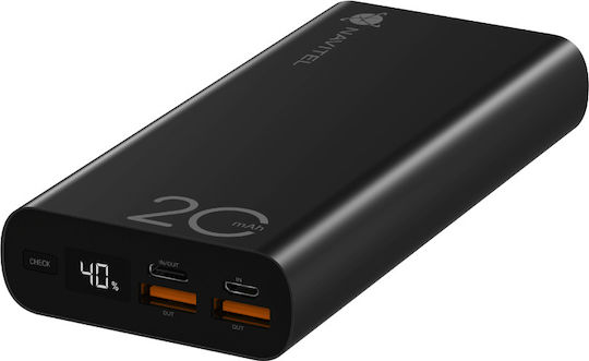Navitel PWR20 AL Power Bank 20000mAh 22.5W with 2 USB-A Ports and USB-C Port Power Delivery / Quick Charge 3.0 Black
