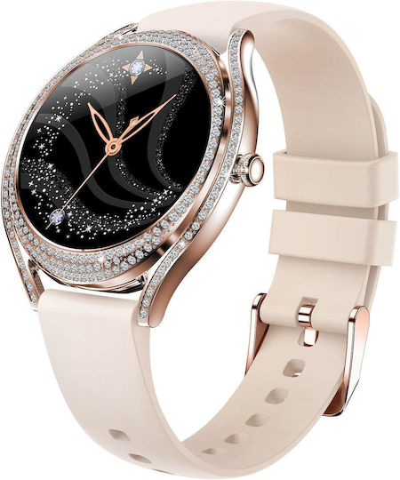 V66 1.28inch Bt5.0 Smart Watch Support Heart Rate Sleep Detection Style:silicone Strap Gold