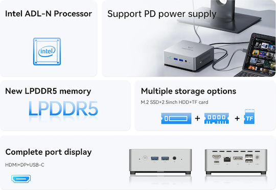 Minisforum UN100L Mini PC (N-Series N100/16GB DDR5/512GB SSD/W11 Pro) vue 9