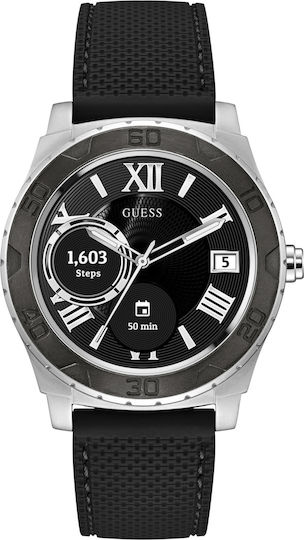 Guess Connect Hybrid C1001G1 Stainless Steel Smartwatch (Black Rubber Strap)