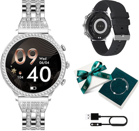 Manta Diamond Lusso + YES Bracelet 43mm Smartwatch with Heart Rate Monitor (Silver) view 3