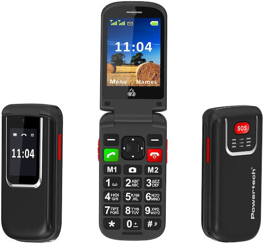 Powertech Sentry PTM-34 Dual SIM Mobile with Large Buttons (Greek Menu) Black view 2