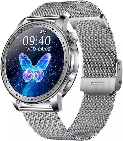 Women's Smart Watch Nubi Km33 Bluetooth Calling Heart Rate Calories Amoled Hd Display Remote Camera Remote Music Notifications Silver view 4