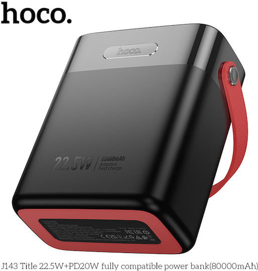Hoco J143 Power Bank 80000mAh 22.5W with 2 USB-A Ports and 3 USB-C Ports Black view 4