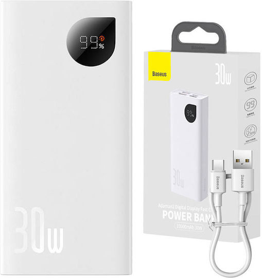 Baseus Adaman2 Power Bank 10000mAh 30W with 2 USB-A Ports and USB-C Port Power Delivery White