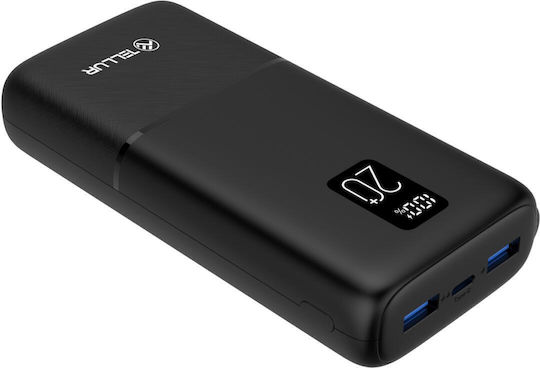 Tellur PD202 Power Bank 20000mAh 22.5W with 2 USB-A Ports and USB-C Port Power Delivery Black