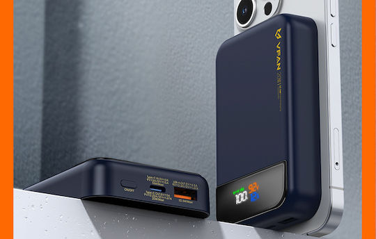 Vipfan F13 MagSafe Power Bank 10000mAh 22.5W with USB-A Port and USB-C Port Power Delivery Blue view 2