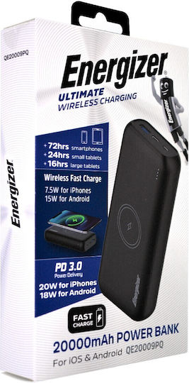 Energizer QE20009PQ Power Bank 20000mAh with USB-A Port and USB-C Port Power Delivery Black view 4