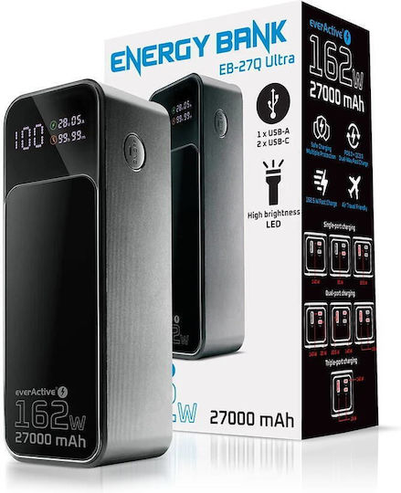 everActive EB-27Q Power Bank 27000mAh 162.5W with USB-A Port and 2 USB-C Power Delivery Ports Black view 8
