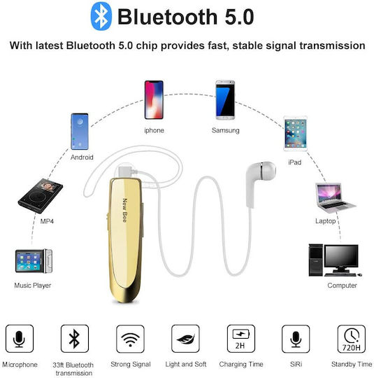 In-ear Bluetooth Handsfree Earphones Gold view 4