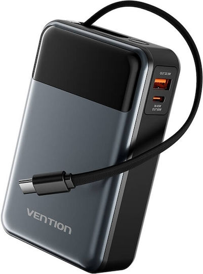 Vention Power Bank 20000mAh 65W with USB-A Port and USB-C Port Black view 4
