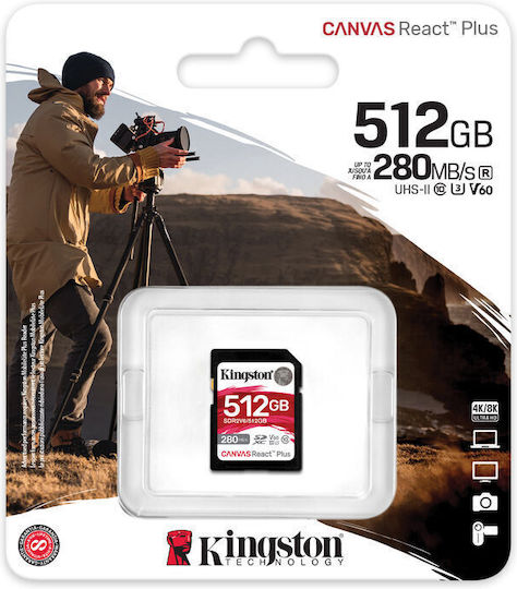 Kingston Canvas React Plus V60 SDXC 512GB Class 10 U3 V60 UHS-II vista 3