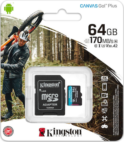 Kingston Canvas Go! Plus microSDXC 64GB U3 V30 A2 UHS-I 170MB/s with Adapter view 3
