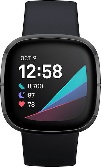 Fitbit Sense Aluminium 40mm Waterproof Smartwatch with Heart Rate Monitor (Carbon/Graphite Stainless Steel) vista 3