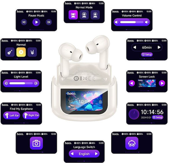 Hoco EQ21 In-ear Bluetooth Handsfree Earphones with Charging Case White vista 4