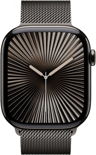 Apple Watch Series 10 Cellular Titanium 46mm Waterproof with eSIM and Heart Rate Monitor (Slate - Milanese Loop Natural S/M) view 2