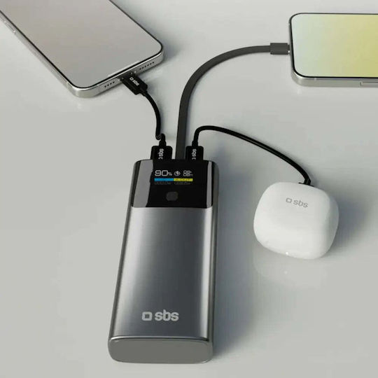 SBS Power Bank 10000mAh 20W with USB-A Port and USB-C Port Power Delivery Gray view 7