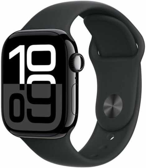 Apple Watch Series 10 Aluminium 42mm Waterproof with Heart Rate Monitor (Jet Black with Black Sport Band (S/M)) view 1