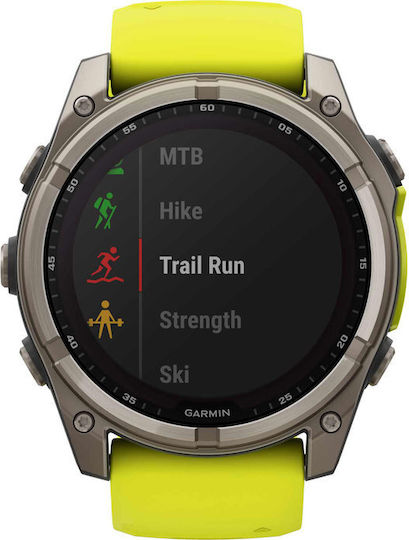 Garmin Fenix 8 Solar Titanium 51mm Waterproof Smartwatch with Heart Rate Monitor (Sapphire, Titanium With Amp Yellow/Graphite Silicone Band) vue 7