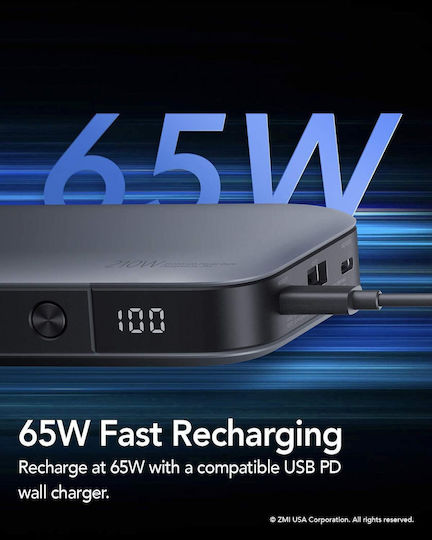ZMI Qb826g Power Bank 25000mAh with USB-A Port and 2 USB-C Ports Power Delivery / Quick Charge 3.0 Gray view 4