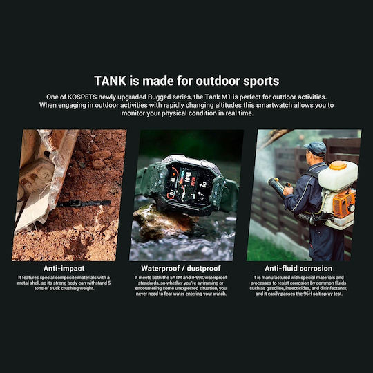 Kospet Tank M1 Waterproof Smartwatch with Heart Rate Monitor (Green) view 6