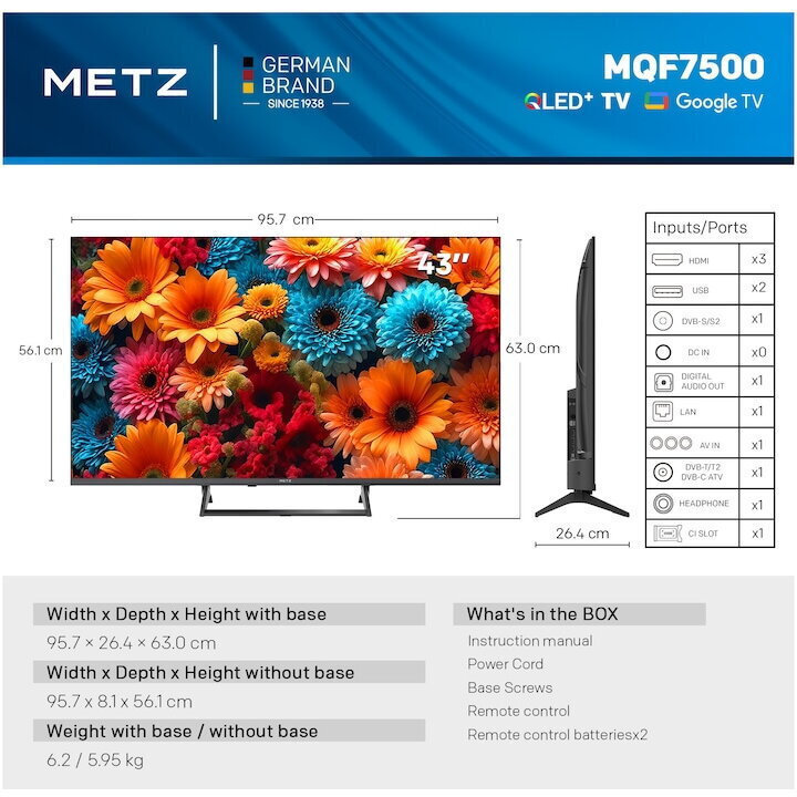 Metz Smart Television 43" 4K UHD QLED 43MQF7500Z HDR (2025) view 8